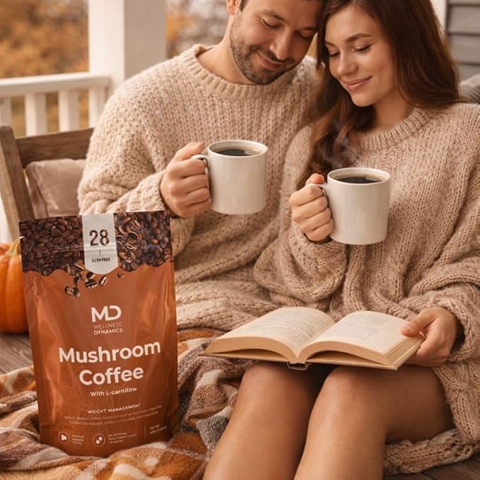 Mushroom Coffee with L Carnitine Coconut Oil &amp Grass Feed Butter – Lion’s Mane Reishi Chaga Cordyceps Smooth Energy Metabolism Focus Coffee – 28 Servings
