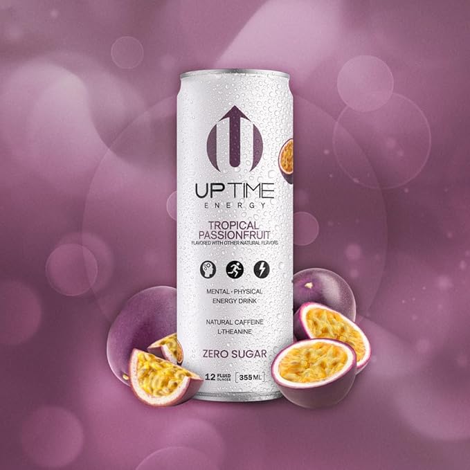 UPTIME - Tropical Passionfruit 12 Pack - Zero Sugar Premium Energy Drink 12oz Cans Natural Caffeine Natural Flavors