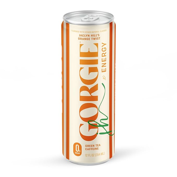 GORGIE Sugar Free Natural Energy Drinks Jaclyn Hill Orange Twist (12 Pack) Healthy Sparkling Energy Drinks Natural Coffee Replacement with Green Tea Caffeine and Biotin Vegan Low Calorie