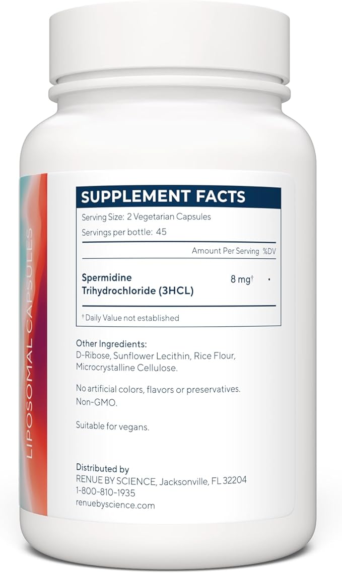 Renue By Science Spermidine Supplements | Liposomal Spermidine Supplements for Women and Men | 90 Capsules - 8mg Spermidine per Serving | Non-GMO &amp Allergen Free | Made in the USA Third-Party Test