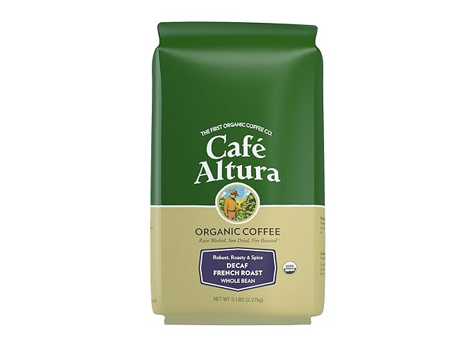 Cafe Altura Whole Bean Organic Coffee Decaf French Roast - Water Process 5 lb Bag