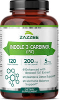 Zazzee High Absorption Indole-3-Carbinol (I3C) 200 mg per Capsule 120 Vegan Capsules 4 Month Supply 5 mg BioPerine for Enhanced Absorption 100% Vegetarian All-Natural and Non-GMO