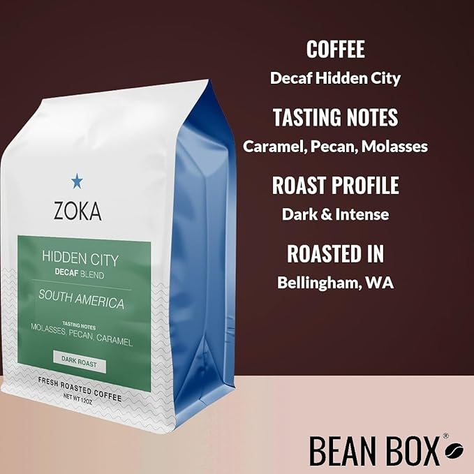 Decaf Hidden City - Roasted by Zoka Coffee - Whole Bean Coffee - 12 Ounce Bag