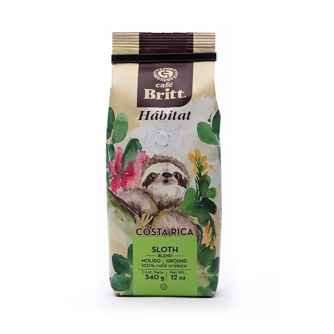 Café Britt® - Costa Rican Habitat Sloth Coffee (12 oz.) (3-Pack) - Ground Arabica Coffee Kosher Gluten Free 100% Gourmet &amp Medium Light Roast