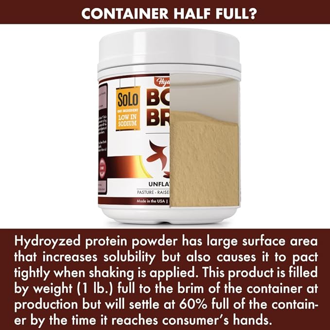 Solo Bone Broth Protein Collagen Powder Low Sodium 16g Hydrolyzed Collagen Type I &amp III for Healthy Skin Nails Hair Joints &amp Digestion Grass Fed 1 lb (Canister - Net Wt. 1 lb. Powder)