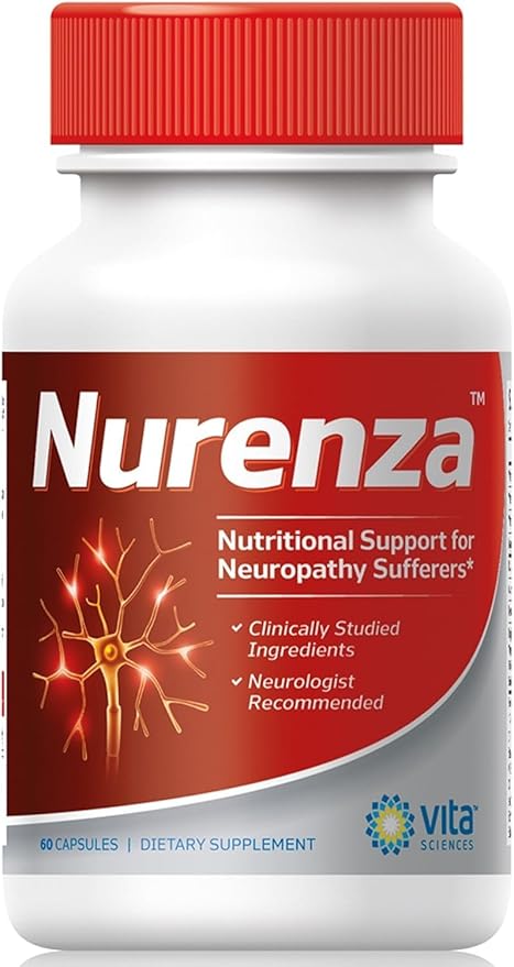 Vita Sciences Nurenza Neuropathy Relief Supplement for Nerve Health and Fast Repair. Natural R-ALA Form 40x Strength w/Vitamins Antioxidants and Revitalizing Feet Hands Legs and Toes.
