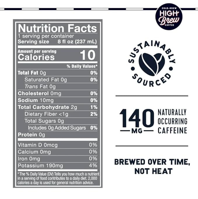 High Brew Coffee | Cold Brew Iced Coffee Variety Pack | Lightly Sweetened with Pure Cane Sugar 140mg Natural Caffeine Patiently Brewed &amp Never Heated Low-Acid Ready-to-Drink | 8 oz Cans (Pack