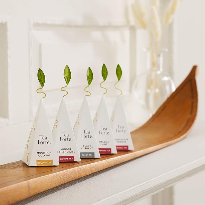 Tea Forte Premium Petite Presentation Box Gift Set Sampler 10 Count 2 of Each Blend Individually Wrapped Handcrafted Pyramid Infuser Bags Winter Chalet