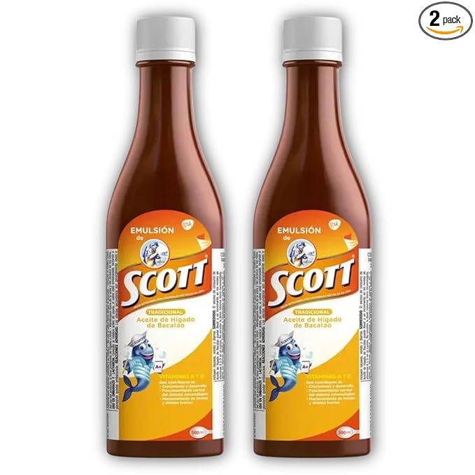 Scott’s Emulsion Cod Liver Oil Traditional Flavor – Pack of 2 x 6.1 fl oz (180 ml) – Liquid Cod Liver Oil with Vitamins A &amp D and Calcium