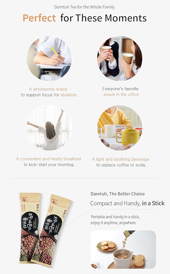 Damtuh Walnut Almond Adlay Tea Zero Sugar Drink Mix – Korean Yulmu Cha (Job’s Tears) Roasted Grain Nut Latte-Style Powder Sweetened with Stevia Caffeine-Free 18g x 40 Sticks