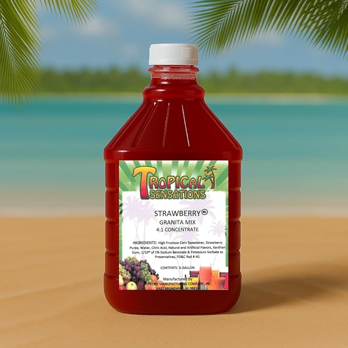 Tropical Sensations Strawberry Granita Slushie Mix – 6 Bottles 64 oz Each – Non-Alcoholic Frozen Drink Mix for Slush Machines – Bulk Case