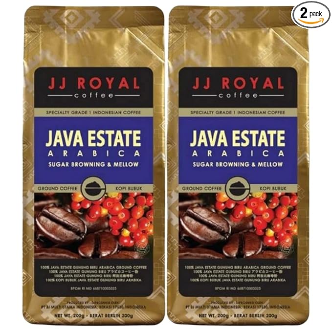 JJ Royal Coffee Java Estate Arabica 200g Ground Coffee (Pack of 2)