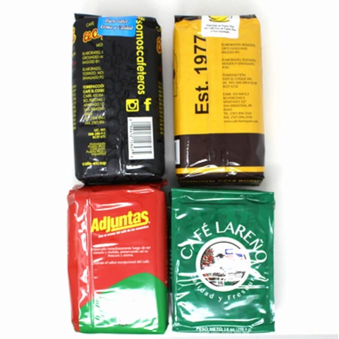 Bold Puerto Rican Coffee Variety Mix - Cafe Borinquen Cafe Coqui Cafe Lareno Cafe Adjuntas (1-14oz pack of each)