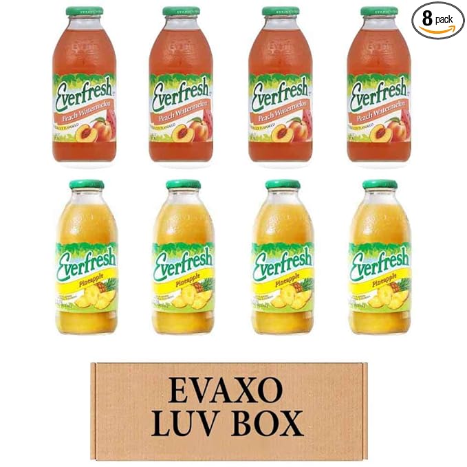 LUV BOX- variety Everfresh Juice 16 oz. pack of 8 Everfresh Peach Watermelon Everfresh Pineapple Juice. by evaxo