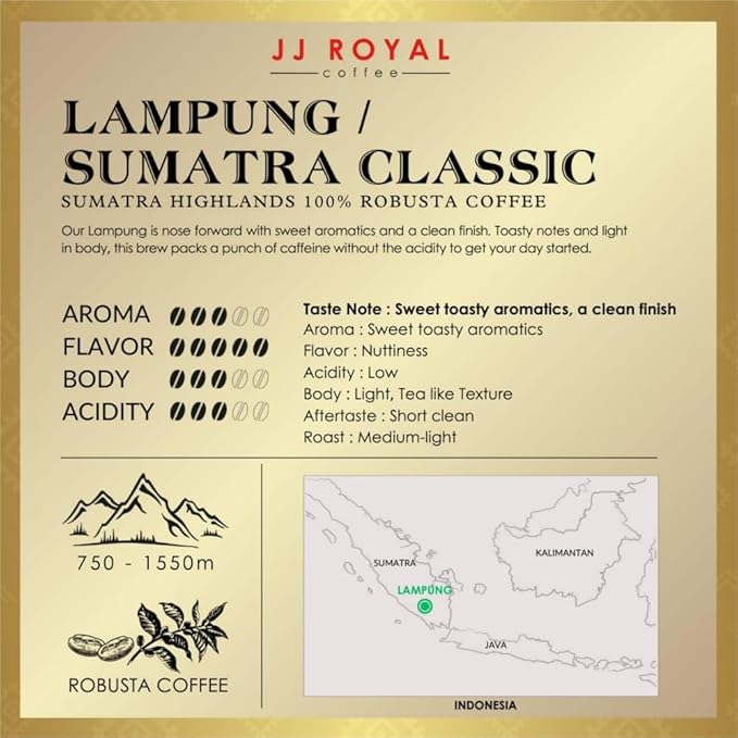 JJ Royal Coffee Lampung Robusta 200g Ground Coffee (Pack of 2)