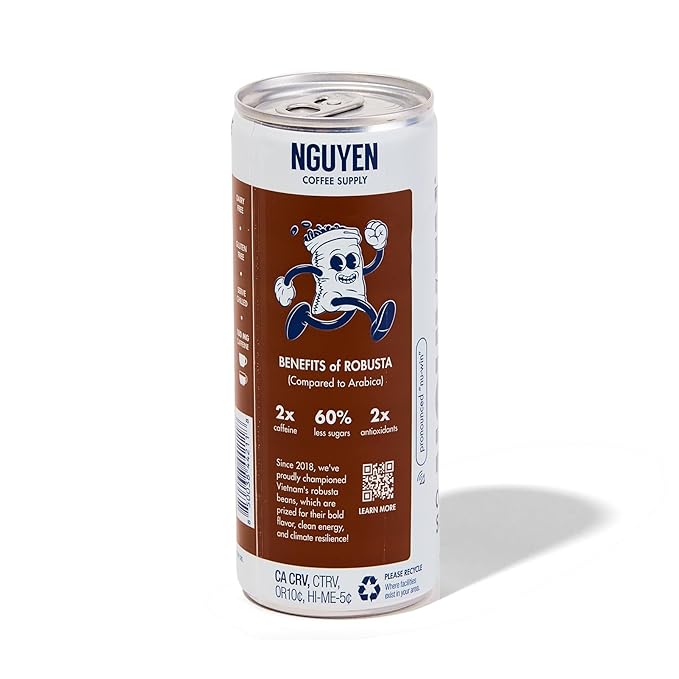 Nguyen Coffee Supply - Coconut: Vietnamese Cold Brew Iced Coffee 100% Robusta Low Sugar Dairy-Free 7.5 fl oz cans [12 Pack]