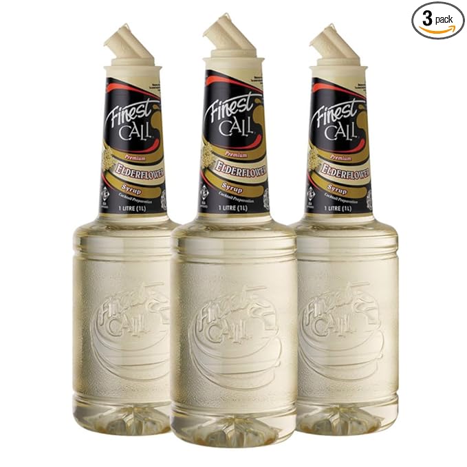 Finest Call Premium Elderflower Syrup Drink Mix 1 Liter Bottle (33.8 Fl Oz) Pack of 3