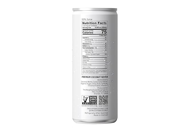 Once Upon a Coconut Premium Coconut Water 1L - Low Calorie All-Natural Drink with Electrolytes - Non-GMO - Gluten-Free - Parent (10.8 Fl Oz (Pack of 12) Sparkling Coconut Water + Energy (12pk))