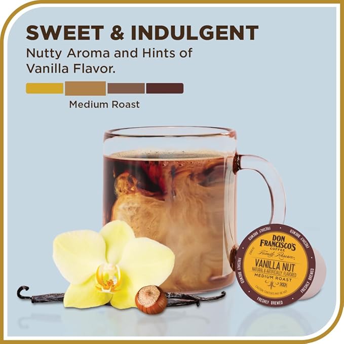 Don Francisco's Vanilla Nut Flavored Coffee - 12 K-Cup Compatible Single-Serve Pods - 100% Arabica Single-Serve Smooth Rich Flavor and Nutty Notes - Compatible with Keurig Brewers (Pack of 2)