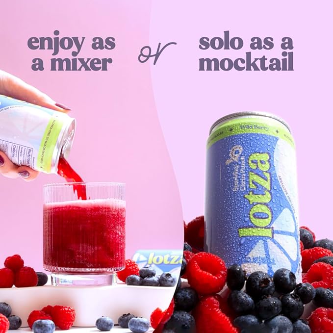 Lotza Sparkling Non-Alcoholic Adaptogen Drink with Electrolytes | Non-Alcoholic Mocktail &amp Drink Mixer| Antioxidants &amp Real Fruit (Pack of 12) Wild Berry