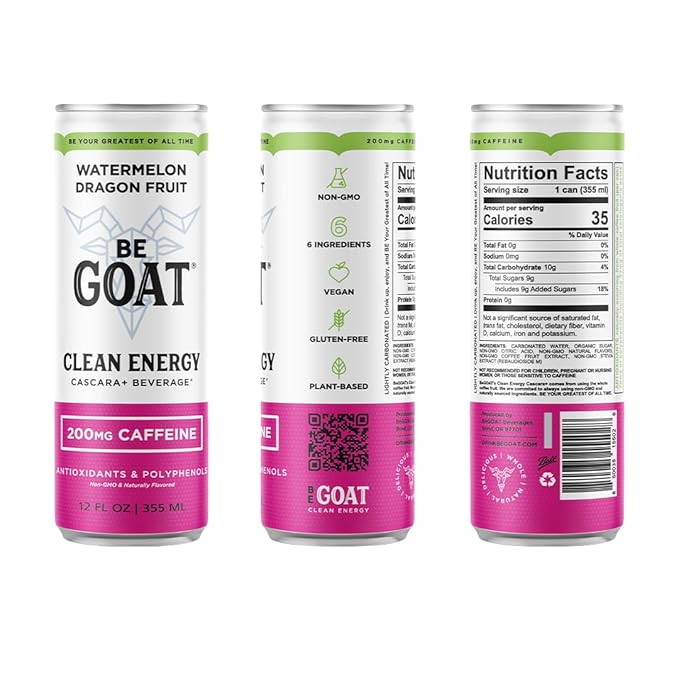 BeGOAT Clean Energy | OG Variety Pack | 6 Ingredients Plant-Based Non-GMO Vegan | 200mg Natural Caffeine | 12 fl oz Cans (Pack of 12)