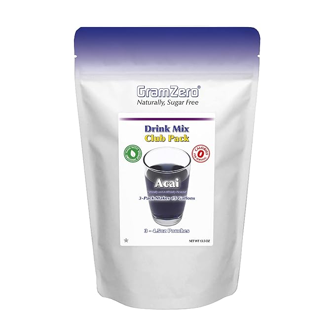 GramZero Acai Zero Calorie Sugar Free Drink Mix Great For Nutrition Club Loaded Tea Stevia Sweetened
