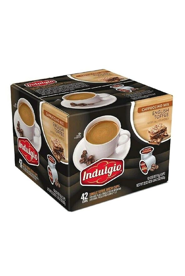 Indulgio English Toffee Cappuccino Single Serve K-cup 42 Count (Compatible with 2.0 Keurig Brewers)