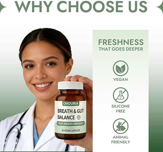 Ovouria Breath and Gut Balance – Gut Health Probiotic with Magnesium Citrate Zinc Gluconate Probiotic Blend Fresh Breath Chronic Halitosis &amp Gut Health – 30 Capsules(1pc)