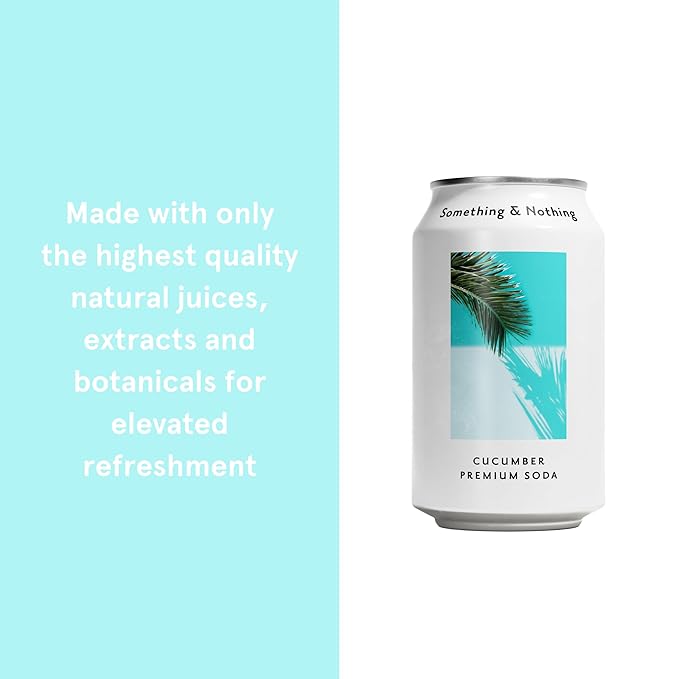 Something &amp Nothing Flavoured Sparkling Water - Lightly Carbonated Full Flavoured with Added Grape &amp Lemon Juice | Vegan &amp Low Calorie Soda | 355ml Cans Pack of 12 (Cucumber)