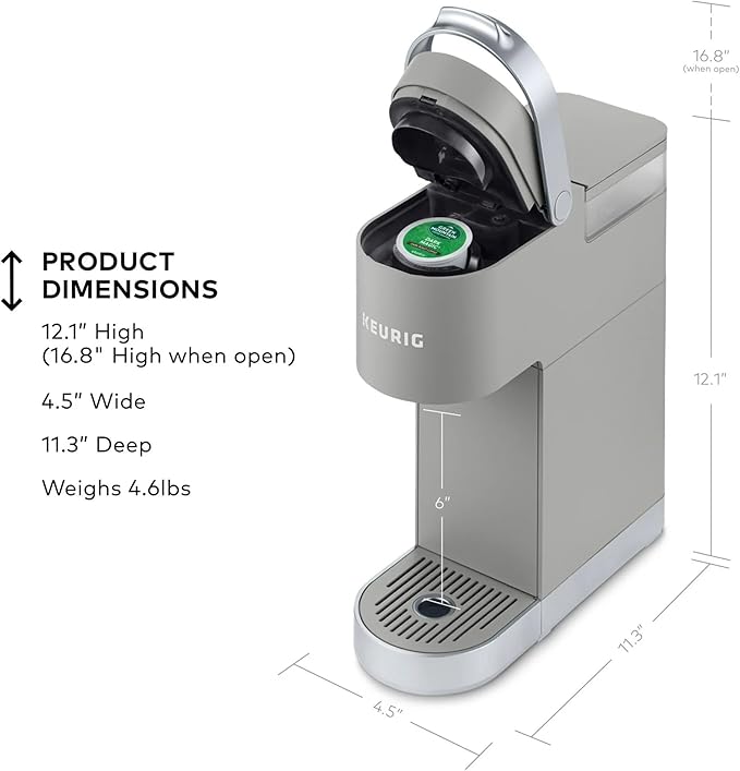 Keurig K-Mini Plus Single Serve Coffee Maker – Slim 5-Inch Design 6–12oz Brew Size Pod Storage &amp Cord Wrap – Gray (Renewed)