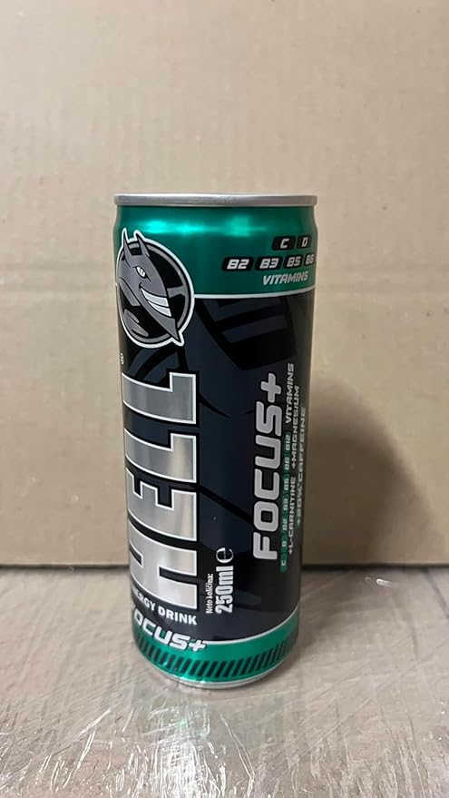 HELL FOCUS Energy Drink | 32 mg/100 ml Caffeine | Vitamins B3 B5 B6 B12 | No Preservatives | Environmentally Friendly Packaging | 24 x 250ml | Compatible with HELL Energy