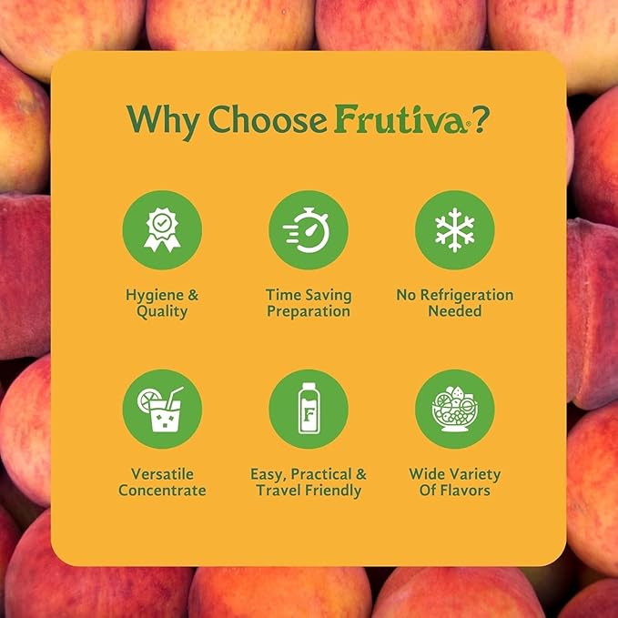 Frutiva Authentic Peach Drink Mix | Made in Mexico with Cane Sugar | Aguas Frescas Concentrate Makes 2.6 Gallons Per Bottle | No High Fructose Corn Syrup | Perfect for Drinks Desserts &amp More | 12