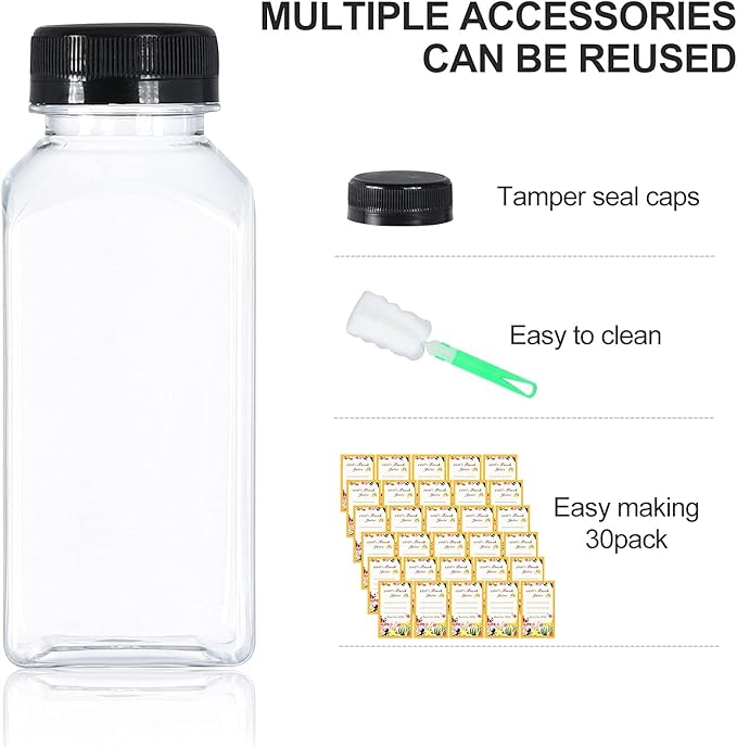 54pcs 8oz Plastic bottles with lids juice bottles with caps Reusable containers and Clear beverage for milk Smoothies juice