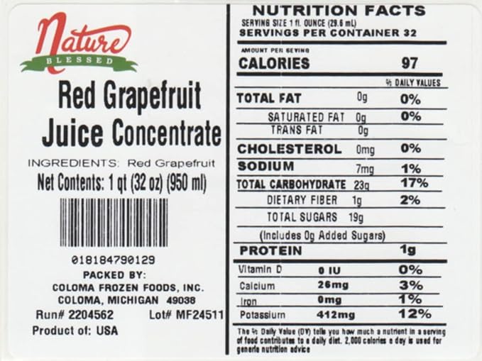 Nature Blessed 100% Red Grapefruit Juice Concentrate - 2 Quarts (2/32 fl oz bottles) Applications: Excellent for Home Wine Making Home Brewing Distilling Ale Smoothies Making Jelly