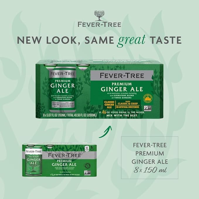 Ginger Ale - Premium Quality Mixer - Refreshing Beverage for Cocktails &amp Mocktails. Naturally Sourced Ingredients No Artificial Sweeteners or Colors - 150 ML Cans - Pack of 8