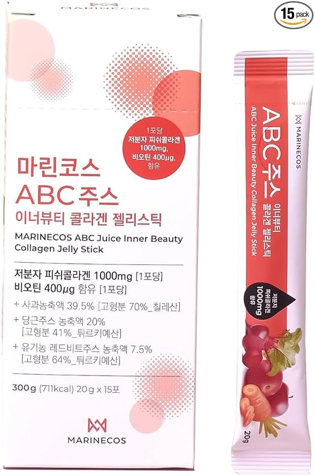 ABC Juice Inner Beauty Collagen Jelly Stick ㅣ Marine Collagen Peptides ㅣ Apple Beet Carrot Extract ㅣ Portable Daily Wellness ㅣ Skin Elasticity Support ㅣ No Sugar Added