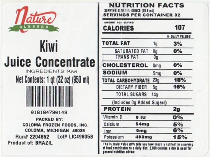 Nature Blessed 100% Kiwi Fruit Juice Concentrate - 2 Quarts (2/32 fl oz bottles) Applications: Home Wine Making Brewing Beer Distilling Hard Cider Smoothies Making Jelly