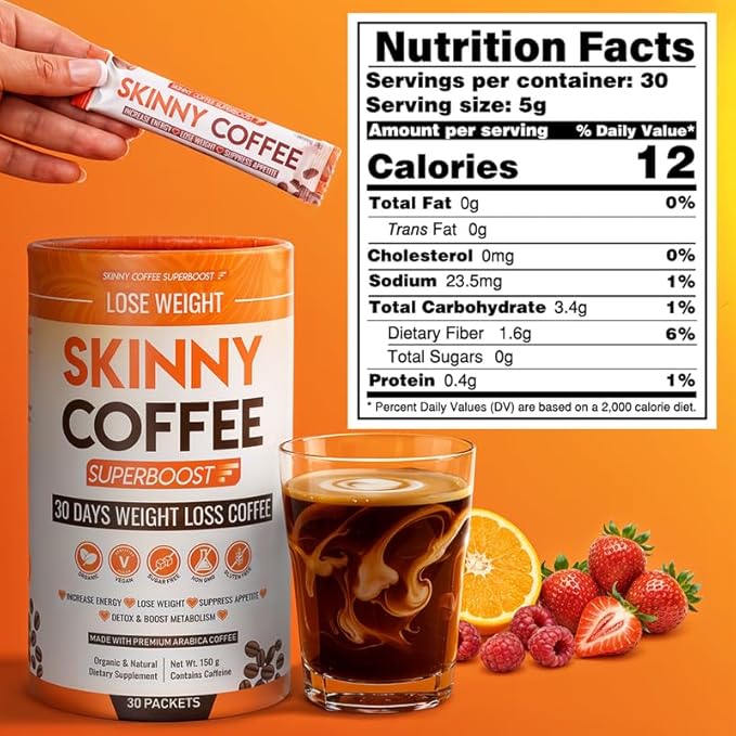 Skinny Coffee Super Boost Weight Loss Coffee Belly Fat Burner for Women &amp Men Sugar-Free Keto Vegan Reduces Bloating Supports Energy &amp Metabolism Appetite &amp Cravings Control (90 Servi