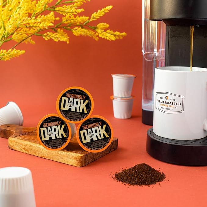 Fresh Roasted Coffee Seriously Dark Artisan Blend Dark Roast 72 Pods for K Cup Brewers