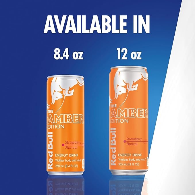 Red Bull Amber Edition Energy Drink Strawberry Apricot with 80mg Caffeine plus Taurine &amp B Vitamins 8.4 Fl Oz Pack of 12 Cans