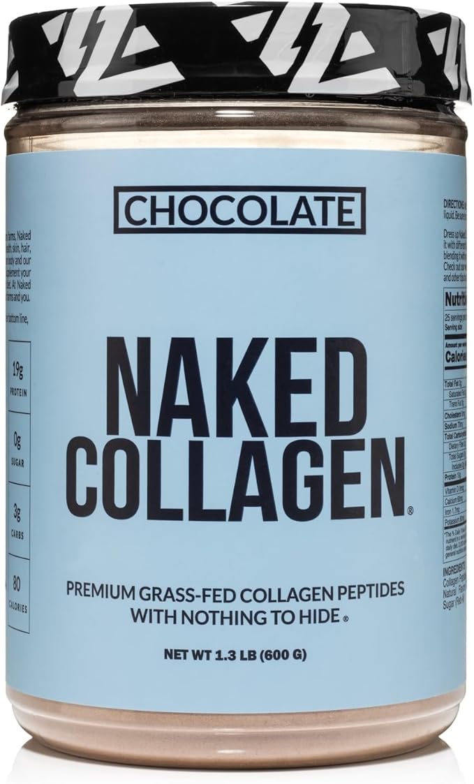 NAKED Chocolate Collagen Peptides Protein Powder 24 Servings Pasture-Raised Grass-Fed Hydrolyzed Collagen Supplement Paleo Friendly Non-GMO Keto Gluten Free 20oz