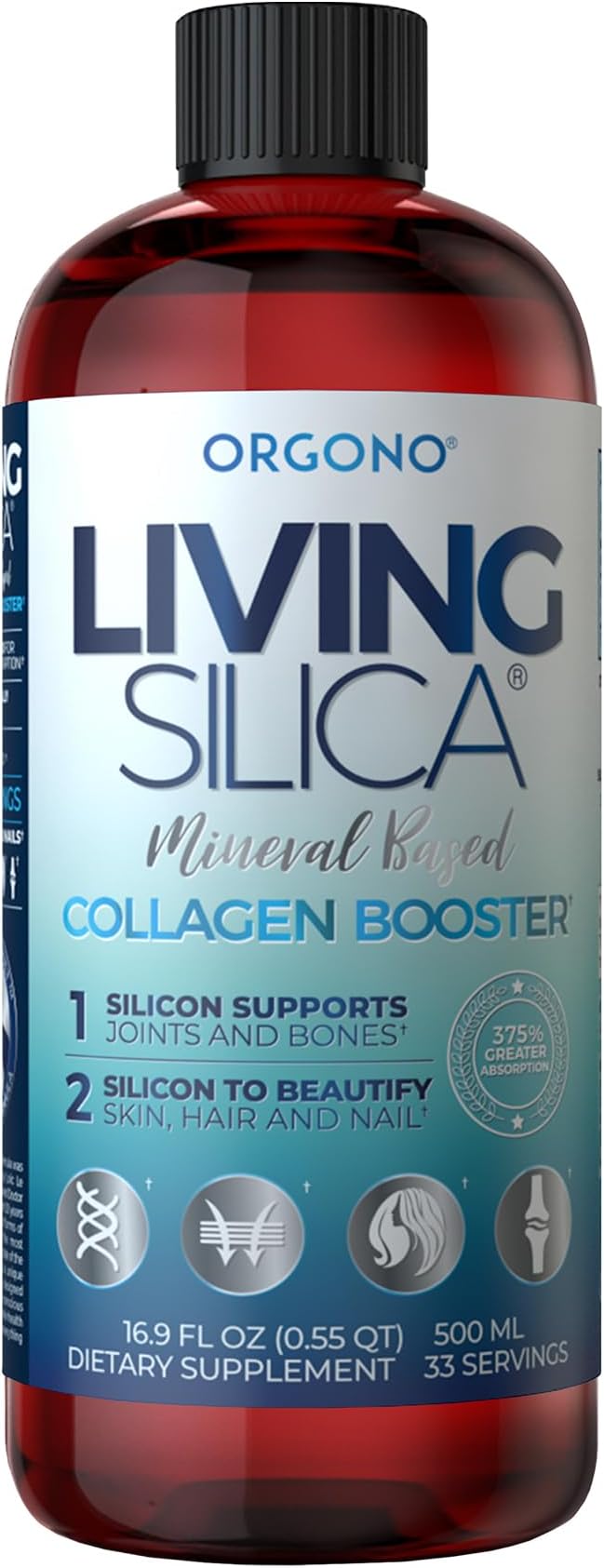 Orgono Living Silica Collagen Booster | Vegan Mineral-Based Silica Supplement | Supports Healthy Collagen &amp Elastin Production for Joint &amp Bone Support Glowing Skin Strong Hair &amp Nails |