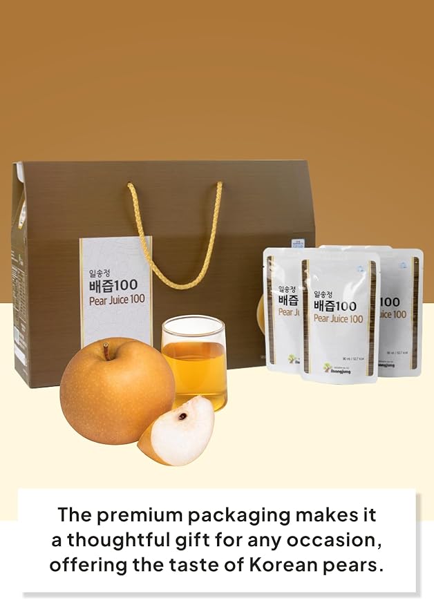 Korean Food ILSONGJUNG 100% Pure Korean Pear Juice – No Added Sugar Healthy Fruit Drink 3.04 FL OZ (90ml) x 30 Pack Made in Korea Healthy Gift Drink 배즙