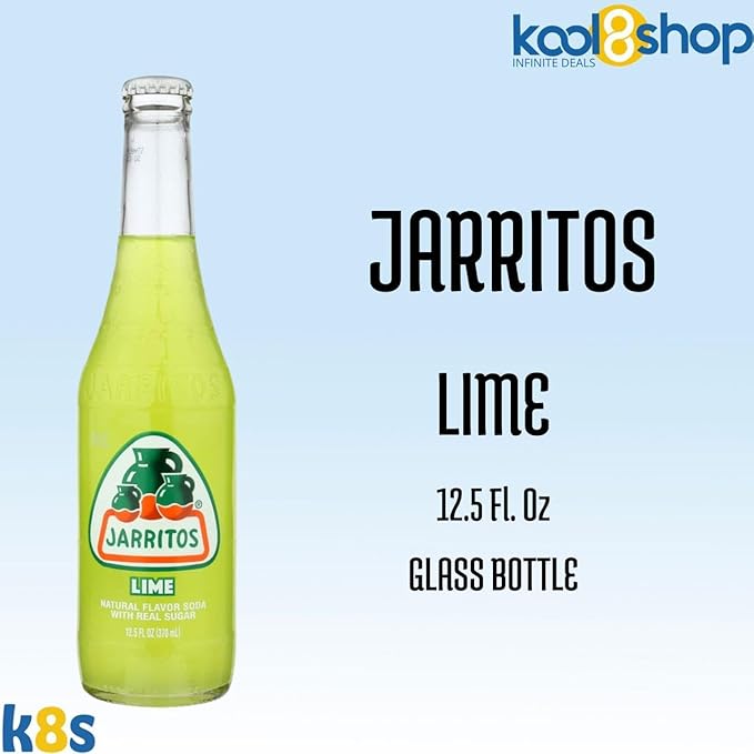 Jarritos Lime Mexican Soft Soda Drink 12 fl oz Glass Bottles 12 Pack + 15 Sugarcane Disposable Straws by KOOL8SHOP Infinite Deals