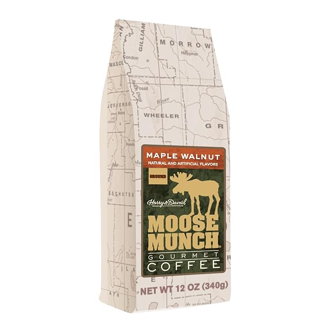 Moose Munch Gourmet Coffee by Harry &amp David Maple Walnut Flavored Ground Coffee - 12 Ounce Bag (Case of 6)
