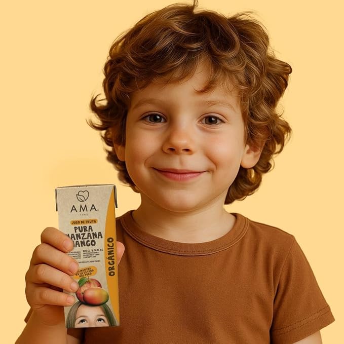 AMA TIME Organic Apple &amp Mango Juice Boxes for Kids 24 Pack | 6.76 fl oz Each | USDA Organic Juice with Vitamins A &amp C | No Added Sugar Gluten-Free Lunchbox &amp Snack Box Drinks