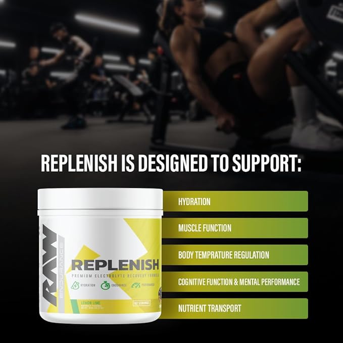 RAW Replenish Packets Premium Electrolytes Powder Recovery Formula Lemon Lime (20 Stick Packs) - Flavored Electrolyte Drink Mix for Hydration Replenishment Endurance &amp Performance Workouts