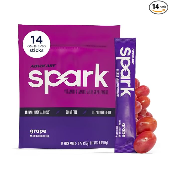 AdvoCare Spark - Energy Drink Mix - Vitamin &amp Amino Acid Supplement - Supports Energy &amp Focus* - Portable Immune Support* - Sugar-Free - Grape 14 Stick Packs (3.5 oz)