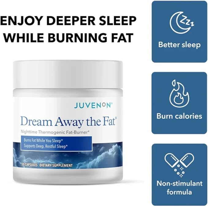 Juvenon Dream Away The Fat® – Nighttime Support with Melatonin Grains of Paradise &amp Chromium – Relaxation &amp Metabolism Support While You Rest – 30 Capsules (15 Servings)