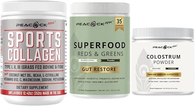 Collagen Colostrum &amp Superfood Greens Bundle – Multi-Collagen Electrolytes Bovine Colostrum &amp Reds &amp Greens Superfood Powder